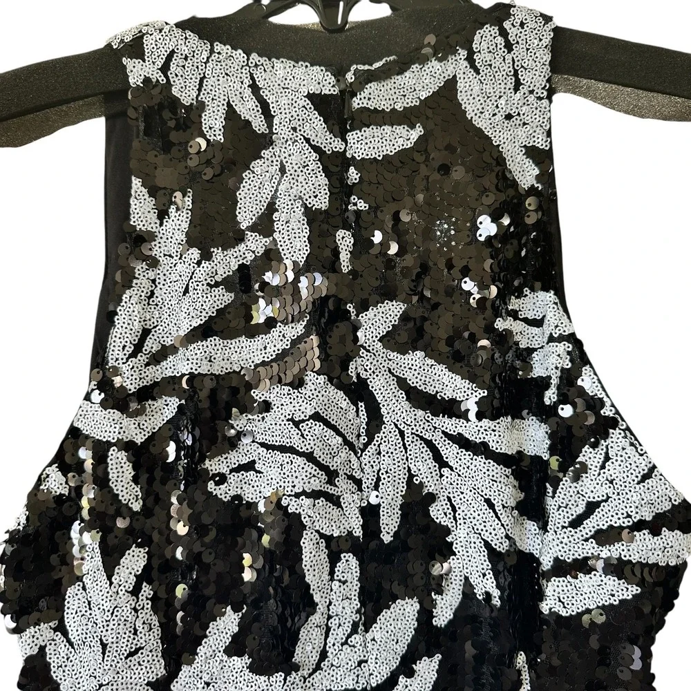 JAY GODFREY BLACK & WHITE FLORAL SEQUIN MAXI Body-con Sz:2 Ret$495 NWT*CLEARANCE